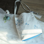 Buddha Stones Flower Crane Plum Blossom Embroidery Canvas Large Capacity Shoulder Bag Tote Bag