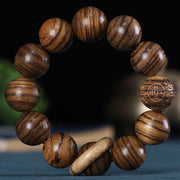 Buddha Stones Chinese Zodiac Rosewood Green Sandalwood Ebony Wood Copper Coin Carved Calm Bracelet Bracelet BS Vietnamese Agarwood