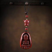 Buddha Stones Small Leaf Red Sandalwood Buddha Cinnabar Chinese Zodiac Amulet Protection Key Chain