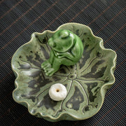 Buddha Stones Leaf Meditation Frog Pattern Healing Ceramic Incense Burner Decoration Incense Burner BS 23
