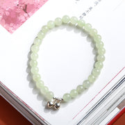 Buddha Stones 925 Sterling Silver Plated Gold Natural Hetian Jade Bead Gourd Lotus Bamboo Fu Character Luck Bracelet Bracelet BS Hetian Jade Bell(Wrist Circumference 14-16cm)