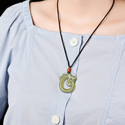 Buddha Stones White Jade Cyan Jade Dragon Protection Necklace String Pendant Necklaces & Pendants BS 2