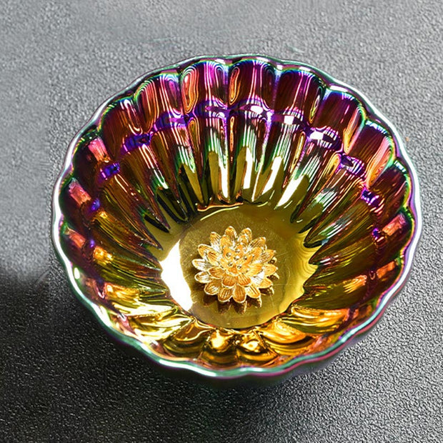 Buddha Stones Lotus Peacock Gold Inlaid Multicolored Chinese Jianzhan Ceramic Teacup Kung Fu Tea Cup