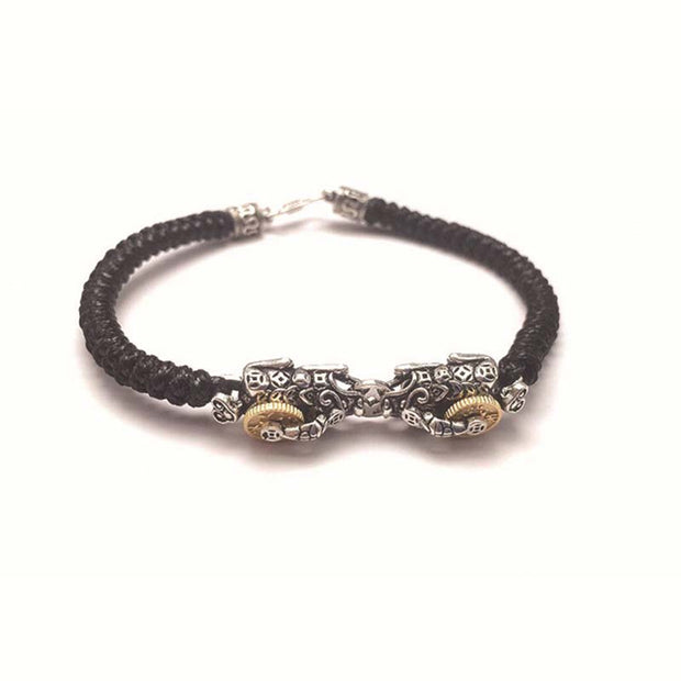 Buddha Stones 925 Sterling Silver PiXiu Prosperity String Braided Bracelet