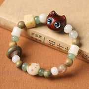 Buddha Stones Bodhi Seed Green Sandalwood Ebony Wood Small Leaf Red Sandalwood Cat Head Paw Claw Peace Bracelet