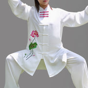 Buddha Stones Lotus Flower Leaf Pattern Tai Chi Meditation Prayer Spiritual Zen Practice Clothing Women's Set Clothes BS 4