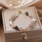 Buddha Stones Strawberry Quartz Rutilated Quartz Fishtail Charm Healing Bracelet Bracelet BS 6
