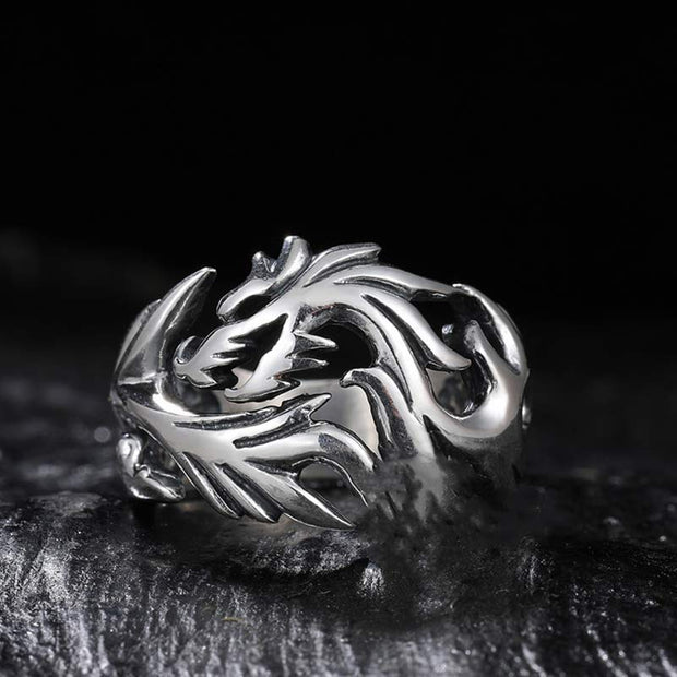 Buddha Stones Dragon Pattern Protection Strength Adjustable Ring Ring BS 8