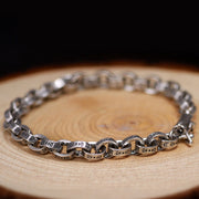 Buddha Stones 925 Sterling Silver Om Mani Padme Hum Carved Design Creativity Metal Bracelet Bracelet BS 19cm