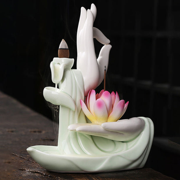Buddha StonesTibetan Lotus Blessing Incense Burner Decoration