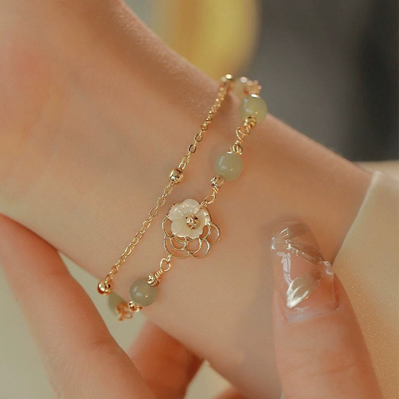 Buddha Stones 14K Gold Plated Jade Butterfly Tridacna Stone