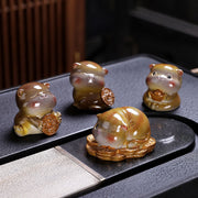 Buddha Stones Color Changing Cute Mini Cat Resin Tea Pet Wealth Home Figurine Decoration Decorations BS Yellow Cat 4Pcs Set