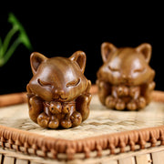 Buddha Stones Mini Nine-Tailed Fox Ivory Fruit Sandalwood Green Sandalwood Blessing Decoration Decorations BS 21