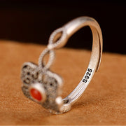 Buddha Stones 925 Sterling Silver Square Red Agate Self-acceptance Ring