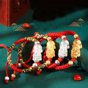 Buddha Stones 999 Sterling Silver PiXiu Wealth King Kong Knot String Braided Kids Child Bracelet