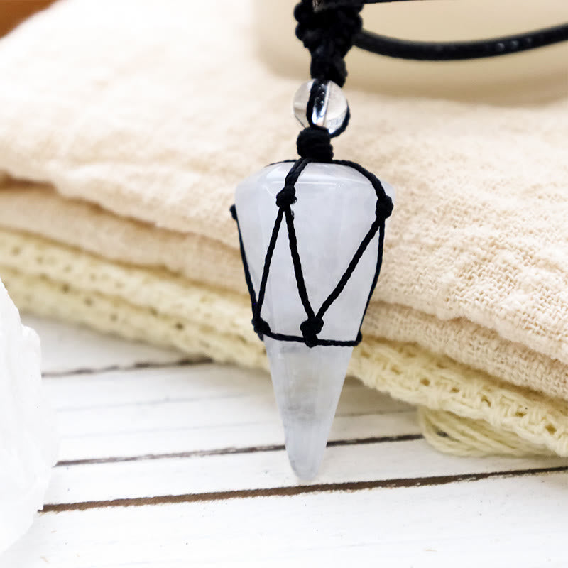 Buddha Stones Natural Stone Pointed Pendant Necklace Necklaces & Pendants BS White Crystal