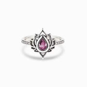 Buddha Stones 925 Sterling Silver Lotus Zircon Blessing Protection Ring Ring BS MediumVioletRed US12