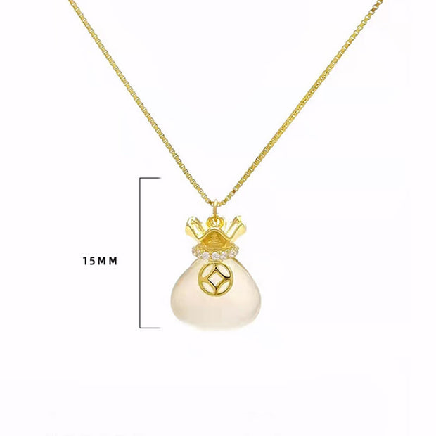 Buddha Stones White Jade Copper Coin Luck Money Bag Necklace Pendant Necklaces & Pendants BS 8