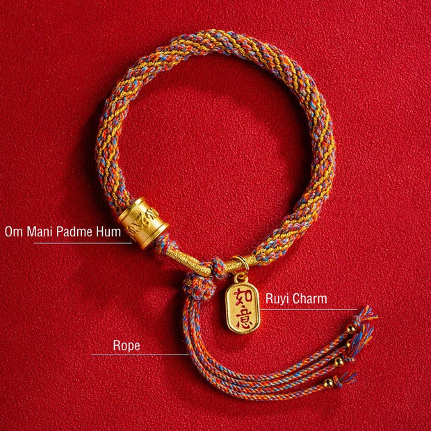 Buddha Stones Handmade Multicolored Tibetan Om Mani Padme Hum Ruyi Auspicious Charm Braided Bracelet