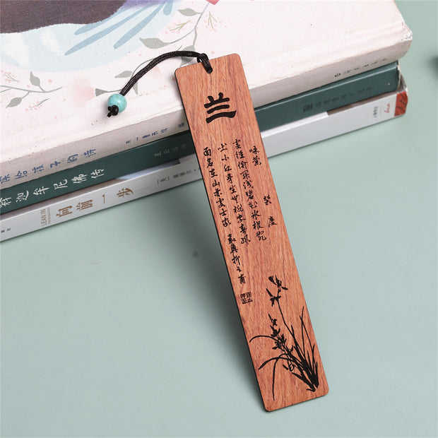 Buddha Stones Plum Orchid Bamboo Chrysanthemum Wood Bookmarks With Gift Box