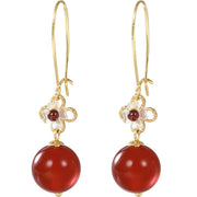 Buddha Stones 925 Sterling Silver Red Agate Flower Beaded Confidence Earrings Earrings BS 9