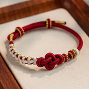 Buddha Stones Handmade True Love Knot Peach Blossom Charm Luck Rope Bracelet Bracelet BS 4