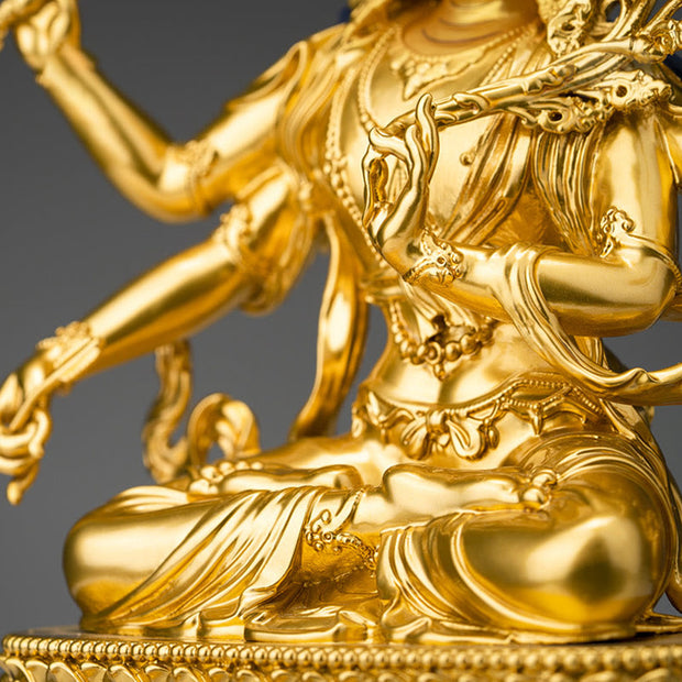 Buddha Stones Four-armed Manjusri Bodhisattva Gold Figurine Compassion Serenity Copper Statue Home Decoration Decorations BS 2