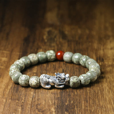 Buddha Stones 990 Sterling Silver PiXiu Bodhi Seed Agate Wealth Beads Bracelet