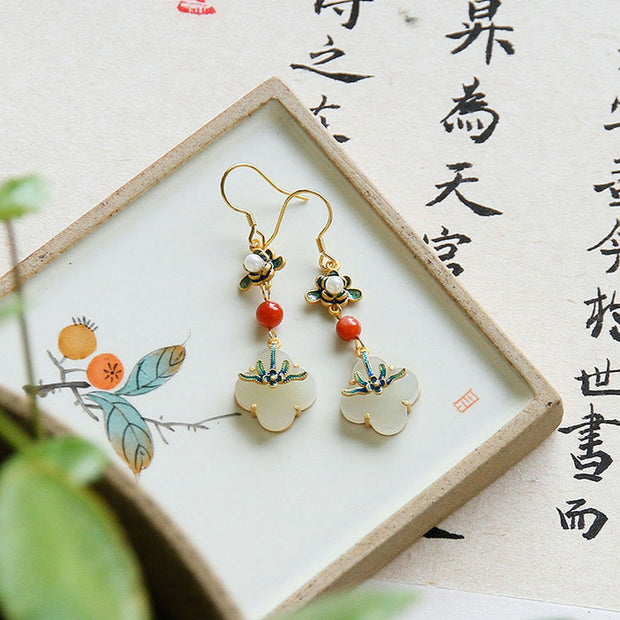 Buddha Stones Lucky Four Leaf Clover Jade Abundance Copper Earrings Earrings BS 3