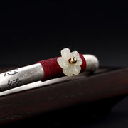 Buddha Stones 999 Sterling Silver Hetian Jade Plum Blossom Heart Sutra Red String Luck Bracelet Bangle Bracelet Bangle BS 10