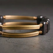 Buddha Stones Tibetan Ebony Wood Copper Balance Double Layer Bracelet