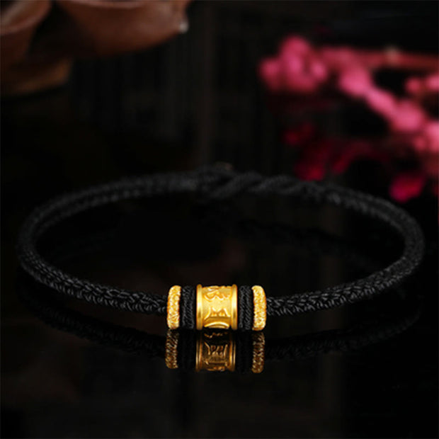 Buddha Stones Tibet 999 Gold Om Mani Padme Hum Engraved Protection Lucky Bead Bracelet Bracelet BS Black Rope 24cm