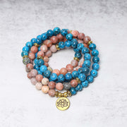 Buddha Stones 108 Mala Beads Apatite Red Stone Lotus Meditation Prayer Bead Bracelet Mala Bracelet BS main