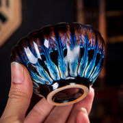 Buddha Stones Lotus Goldfish Auspicious Dragon Phoenix Ceramic Teacup Silver Inlaid Tea Cups 130ml Cup BS 17
