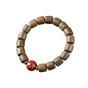 Buddha Stones Natural Green Sandalwood Small Leaf Red Sandalwood Lacquer Bead Peace Bracelet