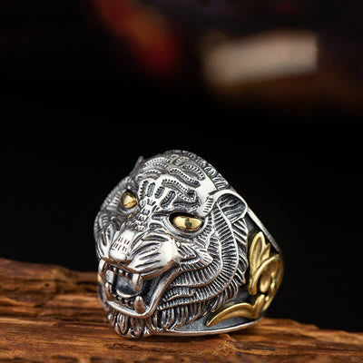Buddha Stones 925 Sterling Silver Chinese Zodiac Tiger Protection Blessing Adjustable Ring