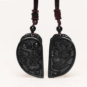 Buddha Stones Black Obsidian Love Dragon Phoenix Protection Necklace Pendant Necklaces & Pendants BS main