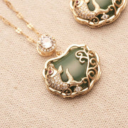 Buddha Stones Cyan Jade White Jade Koi Fish Protection Harmony Necklace Pendant Necklaces & Pendants BS 8