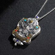 Buddha Stones 925 Sterling Silver Tibet Garuda Bird Red Agate Lazurite Turquoise Protection Ghau Prayer Box Necklace Pendant Necklaces & Pendants BS 4