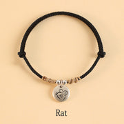 Buddha Stones Handmade 999 Sterling Silver Year of the Dragon Cute Chinese Zodiac Luck Braided Bracelet Bracelet BS Black Rope Rat(Wrist Circumference 14-17cm)