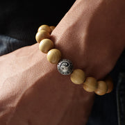 Buddha Stones Tibet Peach Wood Lotus Cinnabar Bagua Yin Yang Luck Wealth Bracelet Bracelet BS 2