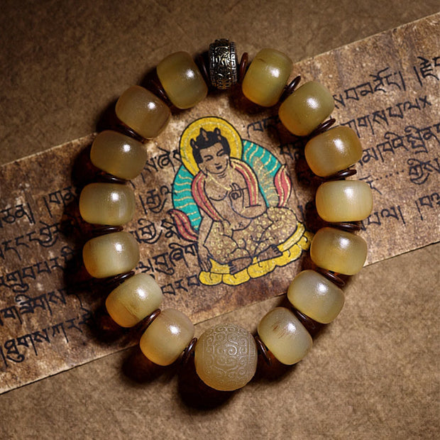 Buddha Stones Handmade Tibetan Sheep Horn Om Mani Padme Hum Auspiciousness Bracelet