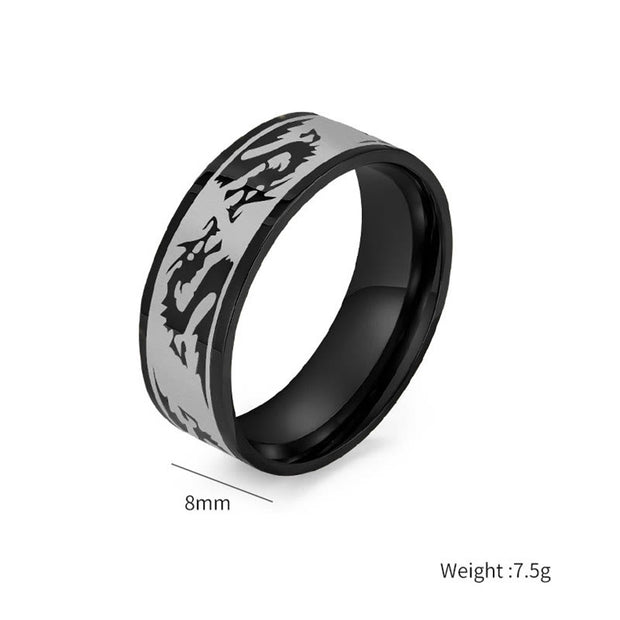 Buddha Stones Dragon Carved Protection Strength Titanium Steel Ring Ring BS 7
