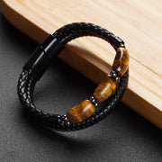 Buddha Stones Natural Tiger Eye Protection Willpower Magnetic Buckle Leather Bracelet Bracelet BS 4