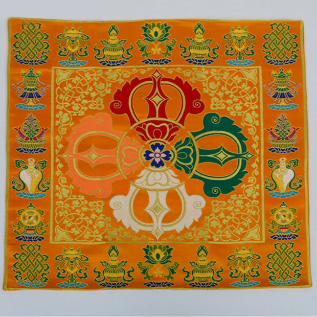 Buddha Stones Flower Endless Knot Prayer Altar Mat Healing Meditation 8 Auspicious Symbols Mat Table Runner Prayer Altar BS 8 Auspicious Symbols Yellow