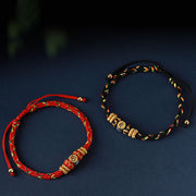 Buddha Stones Chinese Zodiac Natal Buddha Silver Luck Braided String Bracelet Bracelet BS 4