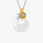 Buddha Stones 925 Sterling Silver Round Chalcedony Twelve Months Flower Harmony Necklace Pendant