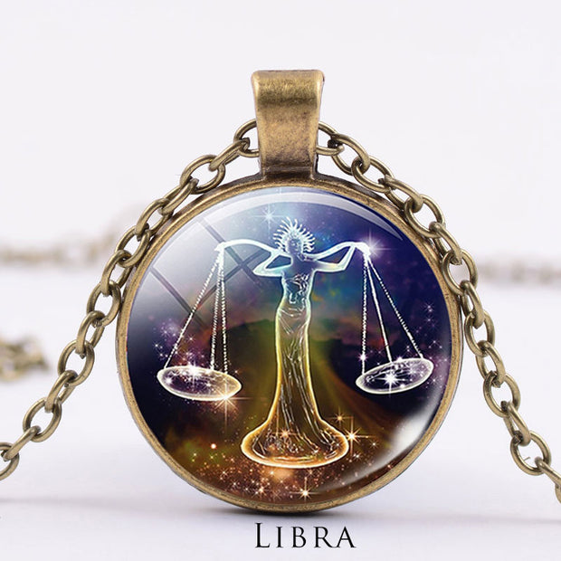 12 Constellations of the Zodiac Moon Starry Sky Protection Blessing Necklace Pendant Necklaces & Pendants BS DarkGoldenrod Libra