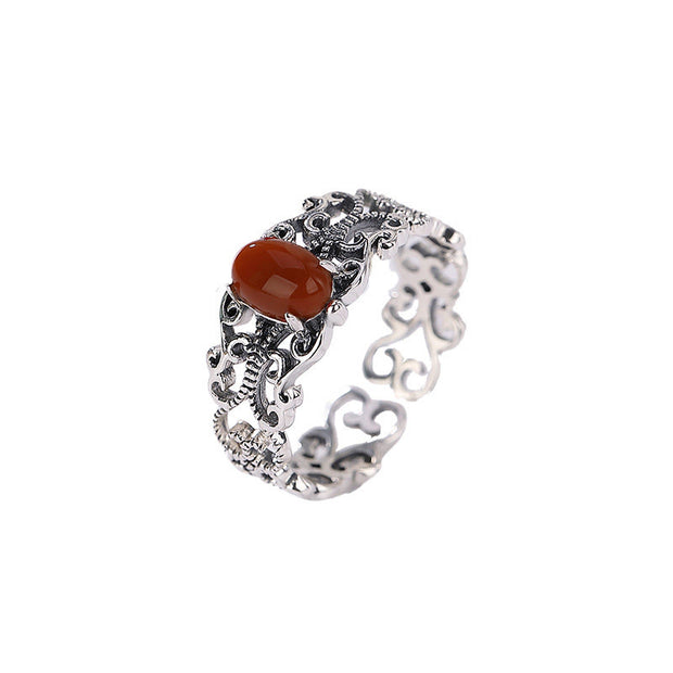 Buddha Stones 925 Sterling Silver Vintage Red Agate Self-acceptance Calm Ring Ring BS 6
