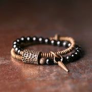 Buddha Stones Rainbow Obsidian Copper Inner Peace Healing Double Layer Bracelet Bracelet BS 18cm